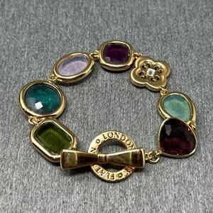 My Flat In London Bracelet Gold Tone Multi Stone Bow Clasp Jewelry